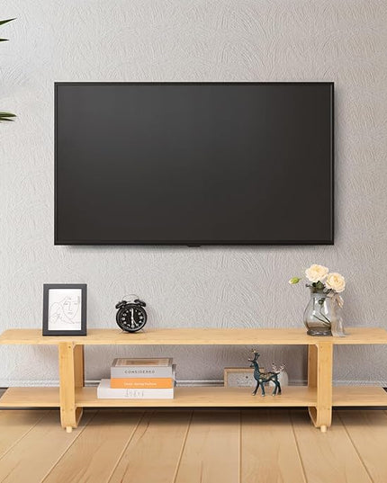 HollyHOME Bamboo TV Stand with Storage for TVs up to 65'', Modern Entertainment Center with 2 Open Shelf, Accent TV Media Console Table for Living Room, Bedroom, 55"(L), Burlywood - LeafyLoom