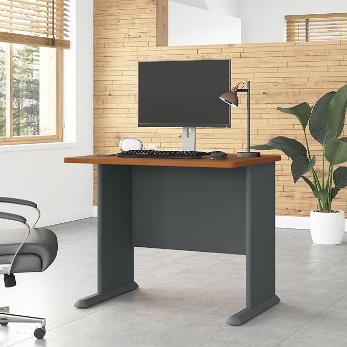 Bush Business Furniture Series A 36W Desk in Natural Cherry and Slate - LeafyLoom