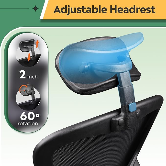DEVAISE Mesh Computer Office Chair, High Back Ergonomic Desk Chair with Flip-up Armrests and Adjustable Headrest, Backrest and Lumbar Support, Black - LeafyLoom