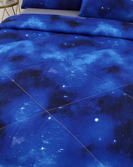3PCS Blue Galaxy Twin Comforter Set, Bed in a Bag Space Twin Quilt Bedding Set, Hotel Luxury, Summer Cute Comforter Twin for Boys Girls Toddler Kids and Teens, Twin - LeafyLoom