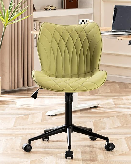 YOUNUOKE Office Desk Chair, Comfy Home Office Chairs, Small Comfortable Desk Chairs with Wheels, Armless PU Leather Chairs for Computer Conference, Avocado - LeafyLoom