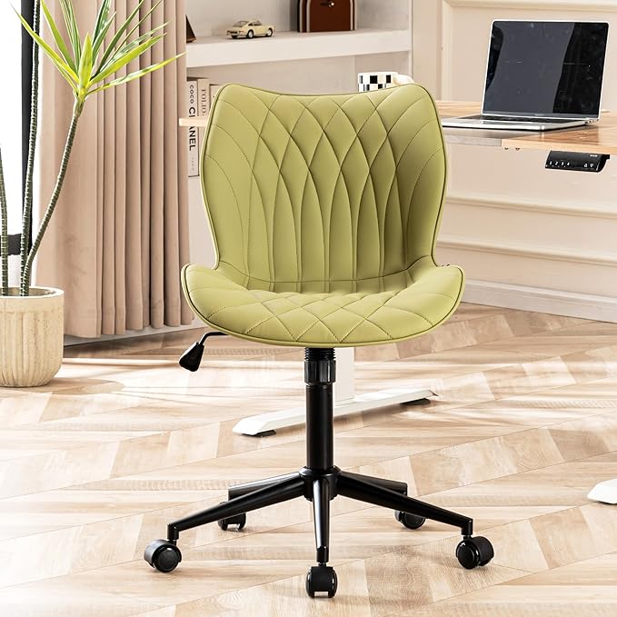 YOUNUOKE Office Desk Chair, Comfy Home Office Chairs, Small Comfortable Desk Chairs with Wheels, Armless PU Leather Chairs for Computer Conference, Avocado - LeafyLoom