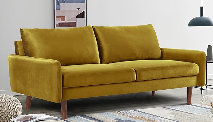 US Pride Furniture Kent Modern Velvet Sofa, Comfortable 3 Seater Couch for Living Rooms and Small Spaces, Ideal Studio Apartment Furniture with Sleek Design, Greenish Yellow - LeafyLoom