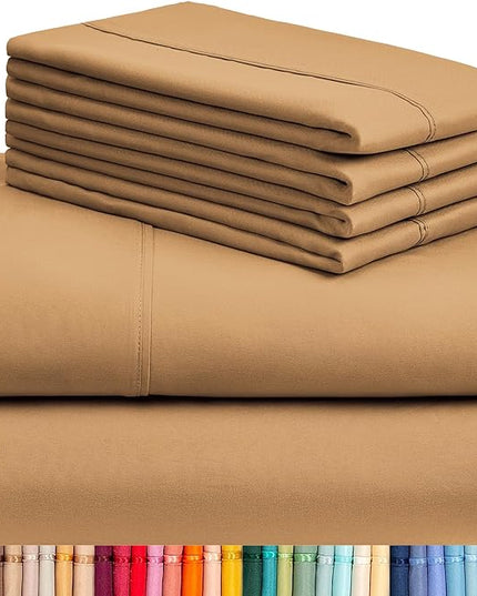 LuxClub 6 PC California King Sheet Set, Breathable Luxury Bed Sheets, Deep Pockets 18" Wrinkle Free Cooling Sheets Machine Washable Hotel Bedding Silky Soft - Gold Cal King - LeafyLoom