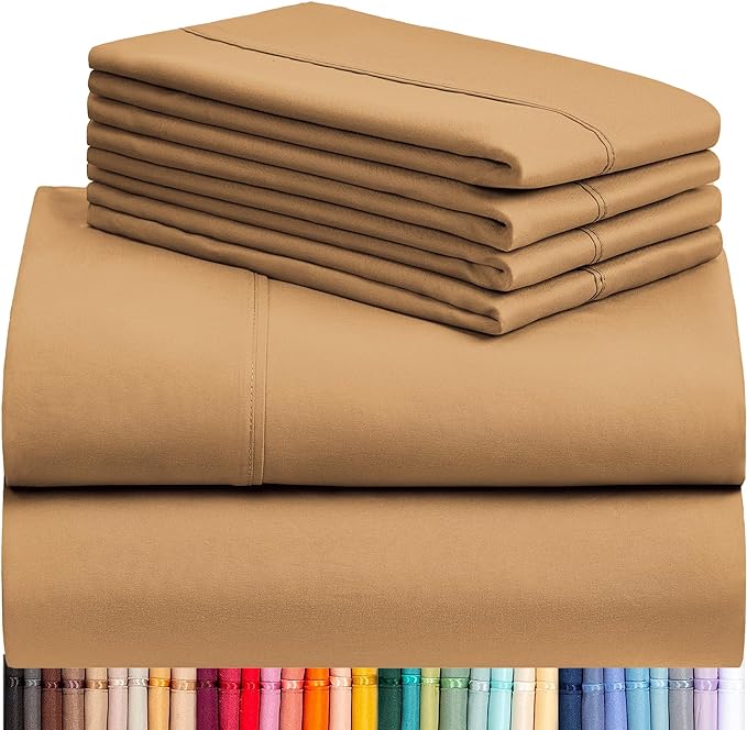 LuxClub 6 PC California King Sheet Set, Breathable Luxury Bed Sheets, Deep Pockets 18" Wrinkle Free Cooling Sheets Machine Washable Hotel Bedding Silky Soft - Gold Cal King - LeafyLoom