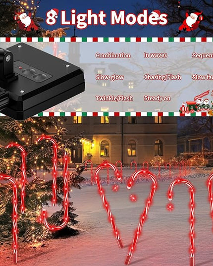 AOSEA 20 Pack Christmas Decorations Outdoor, 160 Red LEDs Solar Christmas Candy Cane Lights, Solar Pathway Lights with 8 Lighting Modes, Waterproof Solar Lights for Yard, Walkway, Lawn, Garden Decor AOSEA