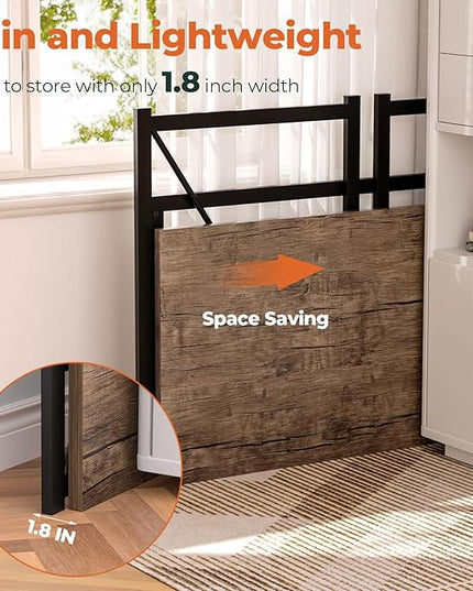 Folding Desk, Small Foldable Desk 31.5 Inch for Small Space, Computer Table Home Office Writing Desk with Storage Bag Headphone Hook, Easy Assembly, Brown - LeafyLoom