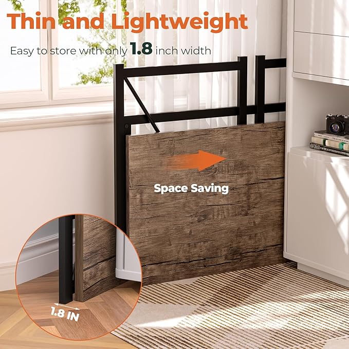 Folding Desk, Small Foldable Desk 31.5 Inch for Small Space, Computer Table Home Office Writing Desk with Storage Bag Headphone Hook, Easy Assembly, Brown - LeafyLoom