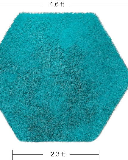 junovo Ultra Soft Rug for Nursery Children Room Baby Room Home Decor Dormitory Hexagon Carpet for Playhouse Princess Tent Kids Play Castle, Diameter 4.6 ft, Teal Blue - LeafyLoom