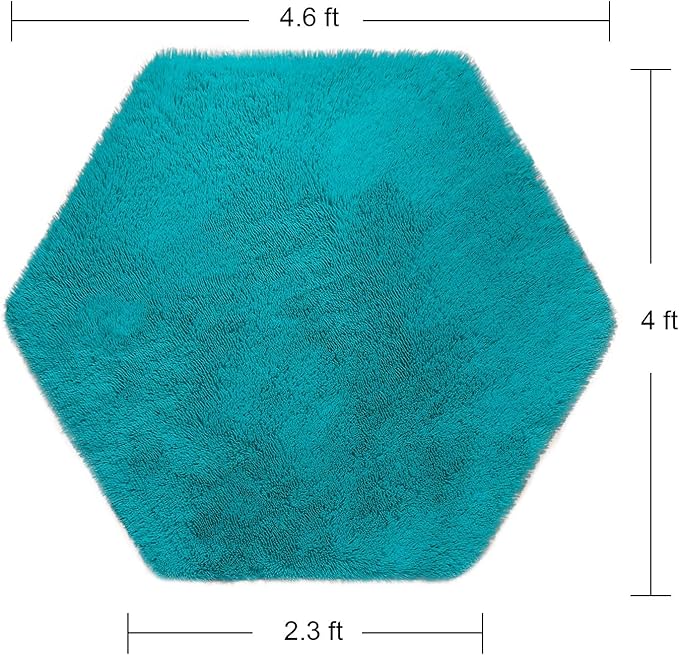 junovo Ultra Soft Rug for Nursery Children Room Baby Room Home Decor Dormitory Hexagon Carpet for Playhouse Princess Tent Kids Play Castle, Diameter 4.6 ft, Teal Blue - LeafyLoom