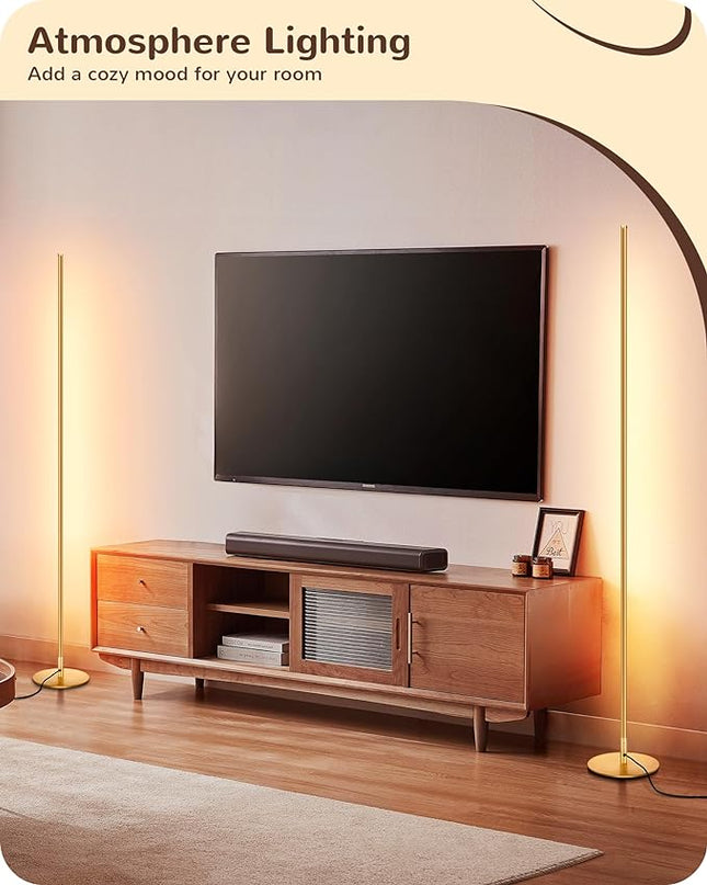 EDISHINE LED Corner Floor Lamp, Set of 2 Minimalist Dimmable Light with Remote, 57.5" Tall Standing Lamp for Living Room, Bedroom, Home Office, 7 Color Temperature 2700-6000K (Gold) - LeafyLoom