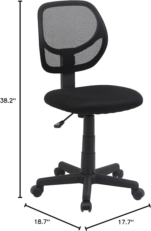 Amazon Basics Office Computer Task Desk Chair, Low-Back, Pneumatic Seat, Breathable Mesh, Adjustable, Swivel, BIFMA Certified, 21.25"D x 22.5"W x 38"H, 270 Pound Capacity, Black Nylon - LeafyLoom