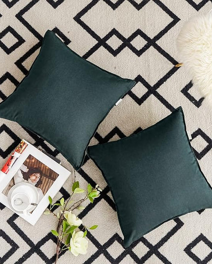 Jeanerlor Pack of 2 24 x 24 Inch Cotton Linen Soft Soild Decorative Square Throw Pillow Covers Green Cushion Case Set for Bedroom/Sofa/Car 60 x 60 cm, Dark Green - LeafyLoom