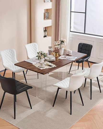 Kidol & Shellder Dining Chairs Set of 2 Modern Upholstered Dining Chair Leather Armless Kitchen and Dining Room Chairs White, Loads up to 300lbs - LeafyLoom