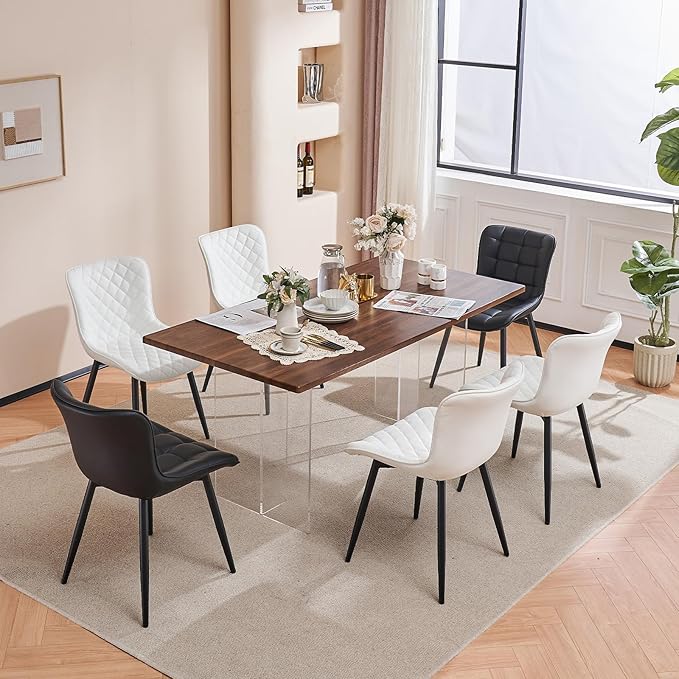 Kidol & Shellder Dining Chairs Set of 2 Modern Upholstered Dining Chair Leather Armless Kitchen and Dining Room Chairs White, Loads up to 300lbs - LeafyLoom