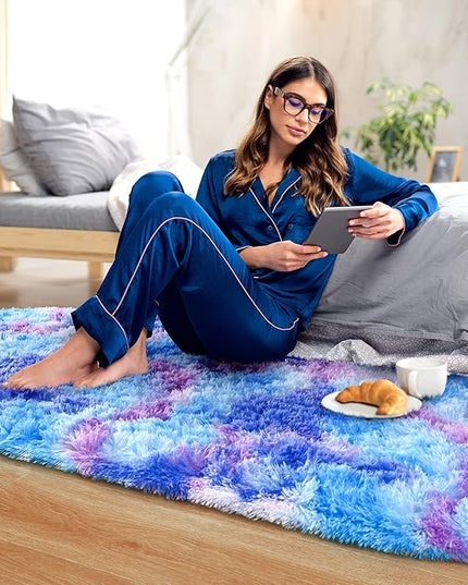 Noahas Oval Fluffy Purple Rainbow Rug 2.6X5.3 Small Kids Rugs for Bedroom Girls And Boys Aesthetic,Bedside Bedroom Rug,Ultra Soft Runner Carpet Modern Shaggy Nursery Area Rugs Home Decor'' - LeafyLoom