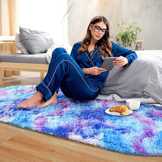Noahas Oval Fluffy Purple Rainbow Rug 2.6X5.3 Small Kids Rugs for Bedroom Girls And Boys Aesthetic,Bedside Bedroom Rug,Ultra Soft Runner Carpet Modern Shaggy Nursery Area Rugs Home Decor'' - LeafyLoom