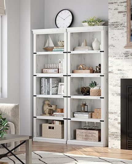 GAOMON 5 Tier Bookcase, Farmhouse Book Shelf with Storage, 67.4 Inch Tall Open Display Bookshelves, Wooden 5 Shelf Bookcase for Living Room, Bedroom-White - LeafyLoom