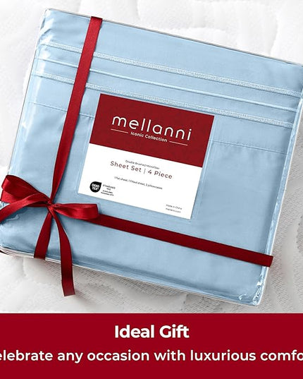 Mellanni Twin Sheets Set - 4 Piece Iconic Collection Bedding Sheets & Pillowcases - Luxury, Ultra Soft, Cooling Bed Sheets - Deep Pocket up to 16 inch - 4 PC (Twin, Light Blue w/Extra Pillow Case) - LeafyLoom