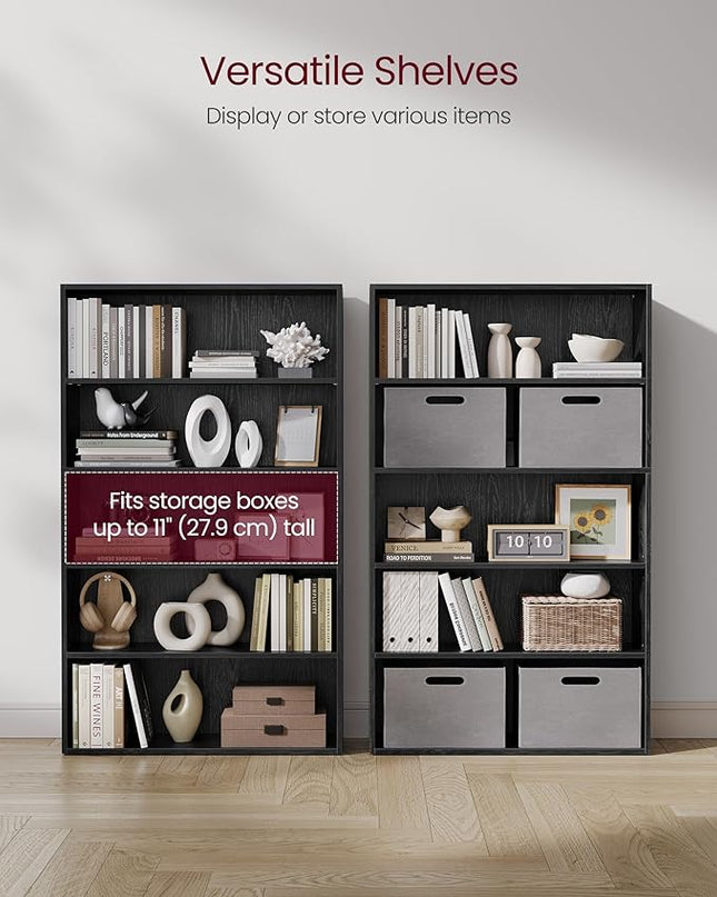 VASAGLE Bookshelf, 31.5 Inches Wide, 5-Tier Open Bookcase with Adjustable Storage Shelves, Floor Standing Unit, Ebony Black ULBC175T56 - LeafyLoom