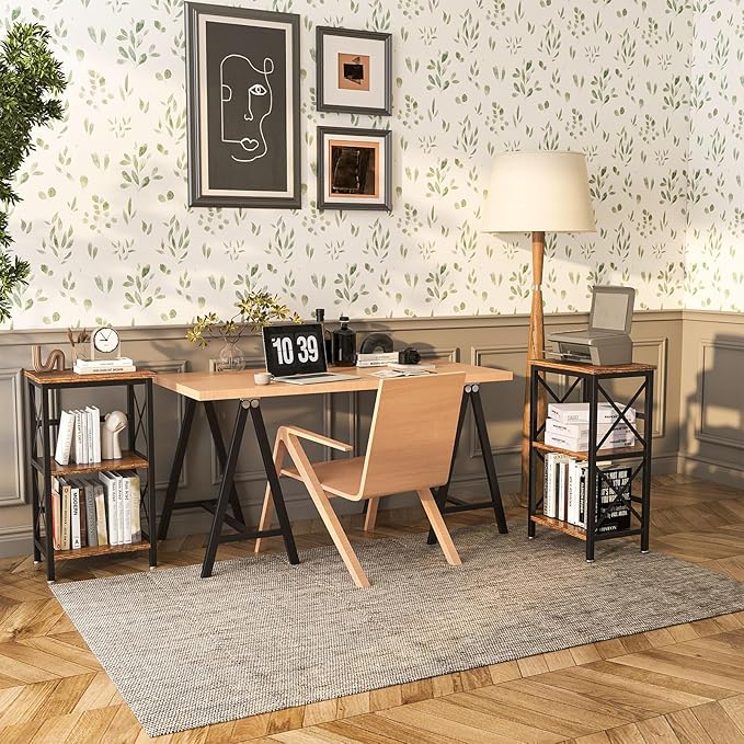 YMYNY 3 Tiers Bookcase, Industrial Metal Bookshelf with Side Fence, Storage Organizer for Living Room, Home Office, Bedroom, Display Racks, Sofa Side Table, Rustic Brown, 29.5*15.75*11.4" UHST008H - LeafyLoom