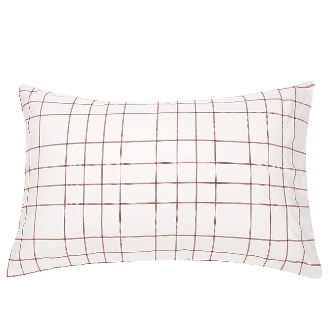Amazon Basics Lightweight Microfiber Bed-in-a-Bag Comforter 7-Piece Bedding Set, Full/Queen, Red Simple Stripe, Plaid, Striped - LeafyLoom