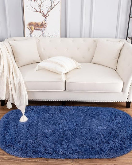 Noahas Ultra Soft Fluffy Bedroom Rugs Kids Room Carpet Modern Shaggy Area Rugs Home Decor 2.6' X 5.3', Light Navy - LeafyLoom
