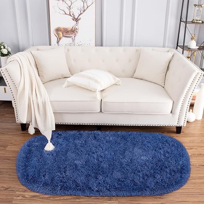 Noahas Ultra Soft Fluffy Bedroom Rugs Kids Room Carpet Modern Shaggy Area Rugs Home Decor 2.6' X 5.3', Light Navy - LeafyLoom