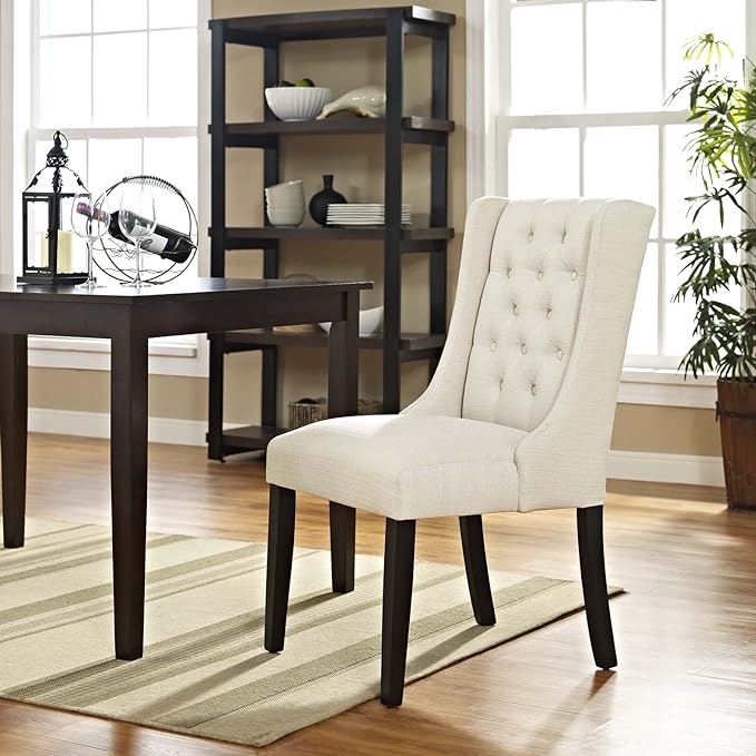 Modway Baronet Modern Tufted Upholstered Fabric Parsons Kitchen and Dining Room Chair in Beige - LeafyLoom