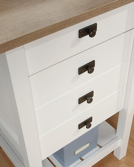 Sauder Cottage Road L-Desk, L: 65.12" x W: 58.66" x H: 29.76", Soft White Finish - LeafyLoom