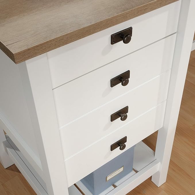 Sauder Cottage Road L-Desk, L: 65.12" x W: 58.66" x H: 29.76", Soft White Finish - LeafyLoom