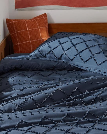 Bedsure Twin/Twin XL Comforter Set - Navy Boho Twin Extra Long Comforter Set for College, Shabby Chic Dorm Bedding Set, 2 Pieces Modern Farmhouse Bed Set, includes 1 Pillow Sham - LeafyLoom