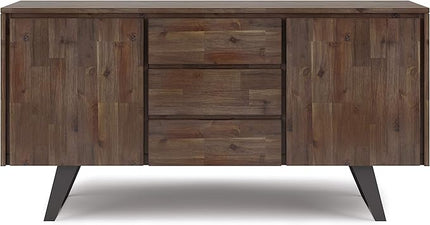 SIMPLIHOME Lowry SOLID ACACIA WOOD and Metal 60 Inch Wide Rectangle Modern Industrial Sideboard Buffet in Rustic Natural Aged Brown, For the Dining Room and Kitchen - LeafyLoom