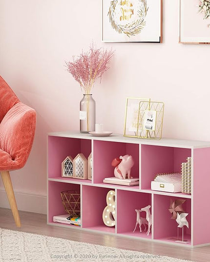 Furinno 7-Cube Reversible Open Shelf, White/Pink 11048WH/PI - LeafyLoom
