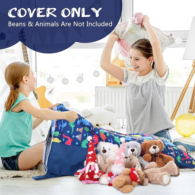 2 Pcs Stuffed Animal Storage Bean Bag Chair Stuffed Animal Bean Bag Storage Large Beanbag Covers Stuff Animal Organizer Bean Bag Couch for Kids Adults Plush Toys Pillows, Cover Only (Dinosaur) - LeafyLoom