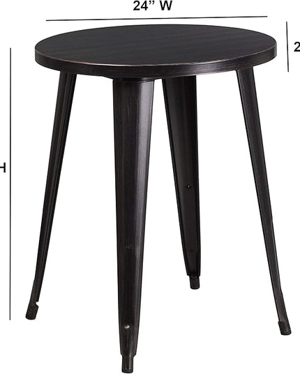 Flash Furniture Webb Commercial Grade 24" Round Black-Antique Gold Metal Indoor-Outdoor Table - LeafyLoom