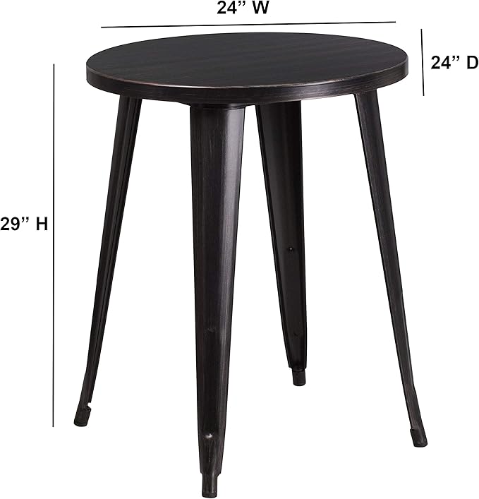 Flash Furniture Webb Commercial Grade 24" Round Black-Antique Gold Metal Indoor-Outdoor Table - LeafyLoom
