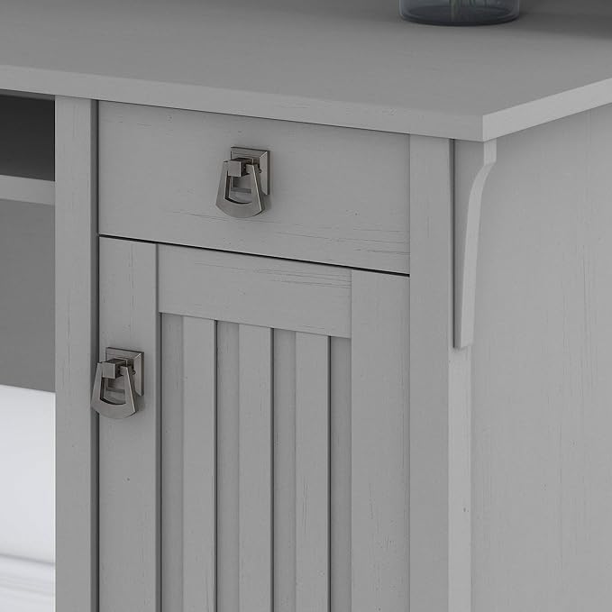 Bush Furniture Salinas 60W L Shaped Desk with Hutch and 5 Shelf Bookcase in Cape Cod Gray - LeafyLoom