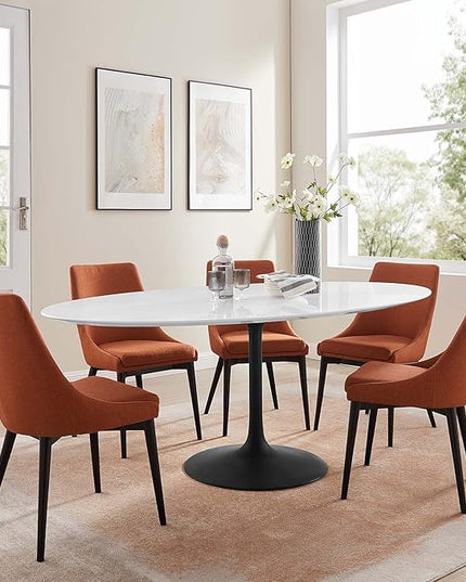 Modway Lippa 78" Oval-Shaped Mid-Century Modern Dining Table with White Wood Top and Black Base - LeafyLoom