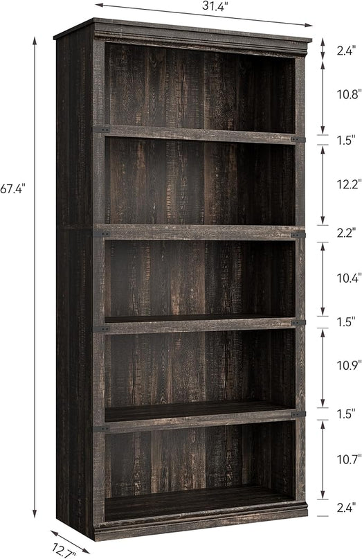 GAOMON 5 Tier Bookcase, Farmhouse Book shelf with Storage Open Display Bookshelves, 67.4" Tall Book Case Wooden 5 Shelf Bookcase Home Decor Furniture for Home Office, Living Room, Bed Room - Oak - LeafyLoom