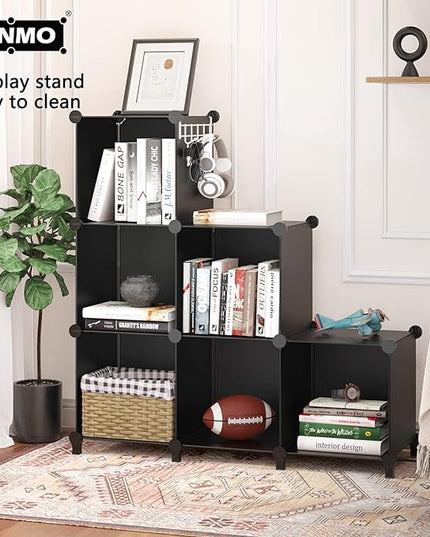 6 Cubes Storage Organizer, Bookcase, Display Shelf with Wooden Mallet, Cabinet Storage for Kids, Adult, Office, Bedroom, Bathroom, Black - LeafyLoom