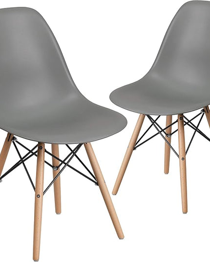 Flash Furniture 2 Pack Elon Series Moss Gray Plastic Chair with Wooden Legs - LeafyLoom