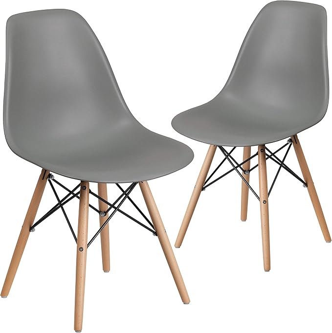 Flash Furniture 2 Pack Elon Series Moss Gray Plastic Chair with Wooden Legs - LeafyLoom