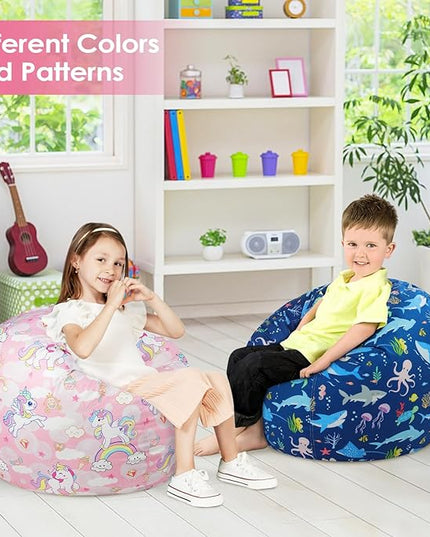 Bean Bag Chair for Kids Stuffed Animal Storage Beanbag Chairs,Toddler Toy Storage Organizer for Girls and Boys,Large 32'' Cover Only（No Filling - LeafyLoom