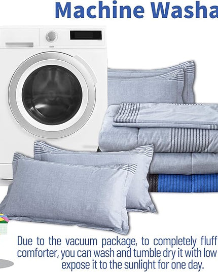 Andency Stripe Blue Comforter Set King Size, 3 Pieces Gray and Blue Patchwork Striped Comforter(104x90 Inch), Soft Microfiber Down Alternative Comforter Bedding Set with Corner Loops - LeafyLoom