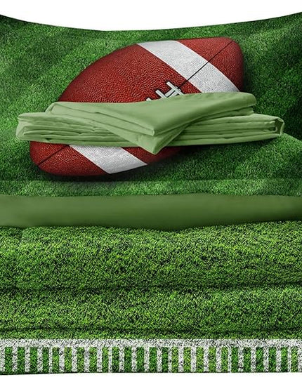 Football Comforter Set Full Size for Teen Boys, Kids Football Field Bedding Green Themed Bedroom Set with Sheets, Full Bed in a Bag Set - LeafyLoom
