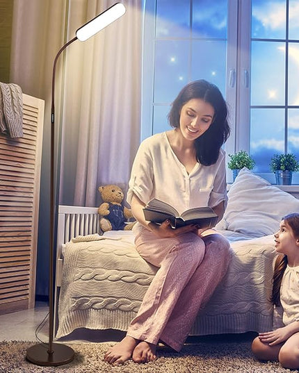 Floor Lamp, 15w/1000lm Bright LED Floor Lamp with Stepless Adjustable 3000K-6000K Colors and Dimmer, Remote and Touch Control Reading Lamp, Adjustable Gooseneck Floor Lamp for Living Room - LeafyLoom