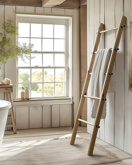 5 Ft Wooden Blanket Ladder Farmhouse - Quilt Ladder for Bedroom - Wood Ladder Decor - Decorative Ladder for Blankets - Easy to Assemble - Farmhouse Ladder Blanket Holder - Wooden Ladder for Blankets - LeafyLoom