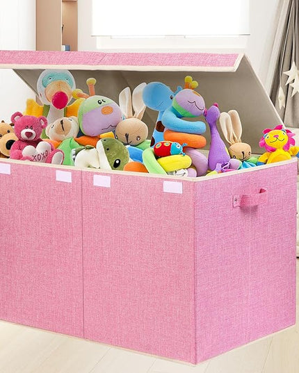 popoly 122L Large Toy Box Chest with Lid, Foldable Toy Storage Organizer Bin Boxes with Removable Divider for Kids, Boys, Girls, Nursery, Playroom, 26"x17" x17"(Linen Pink) - LeafyLoom