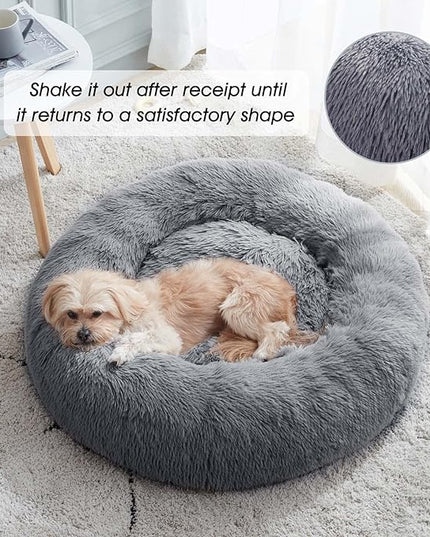 WESTERN HOME WH Calming Dog & Cat Donut Cuddler, Anti-Anxiety Warming Cozy Soft Round Bed, Fluffy Faux Fur Plush Cushion for Small Medium Dogs and Cats (20"/24"/27"/30") WESTERNHOME